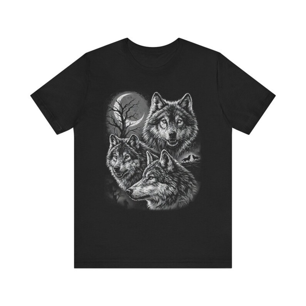 90s Grunge Wolf Graphic Tee, Howling Moon Nature Shirt